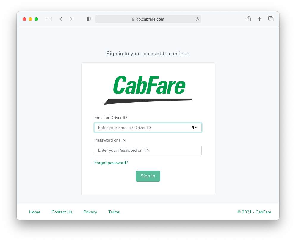 Sign In (old) - CabFare Payments